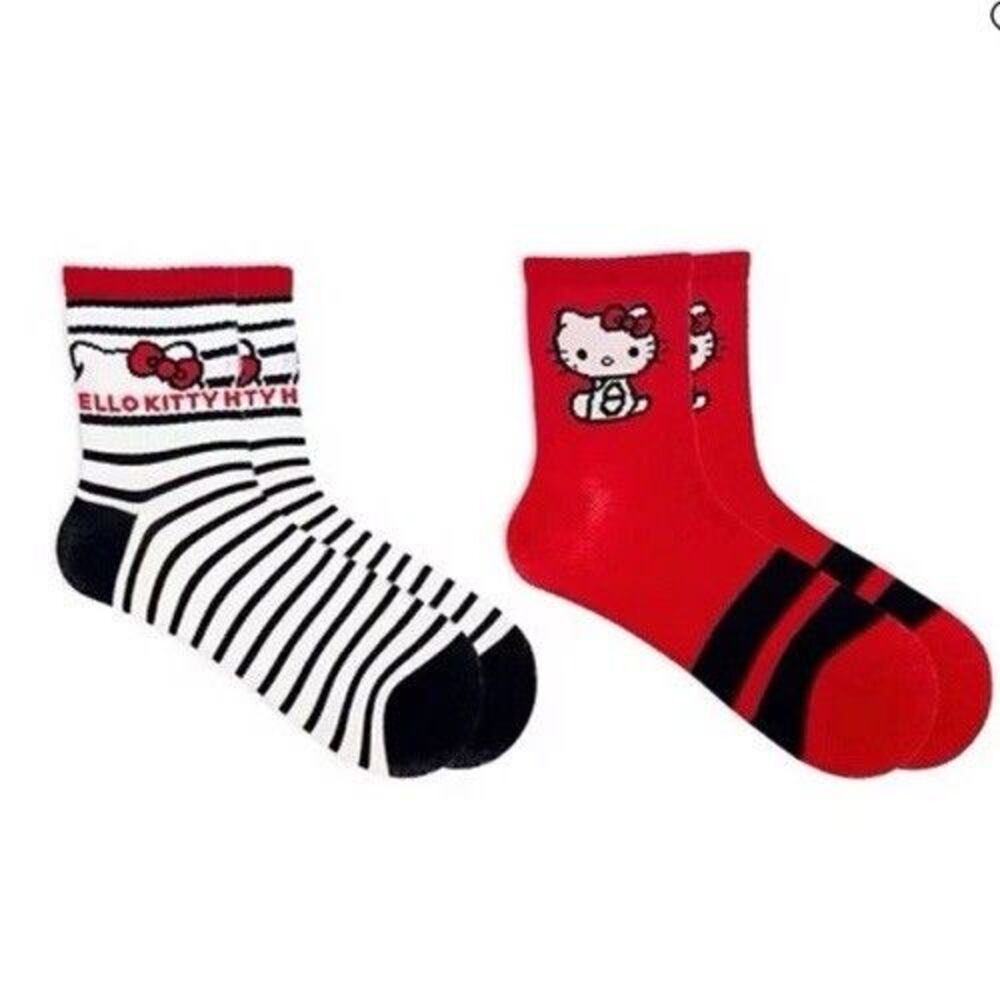 Women’s Sanrio HELLO KITTY Crew Socks 2-Pair Pack Fits Shoe Sizes 4-10 NEW